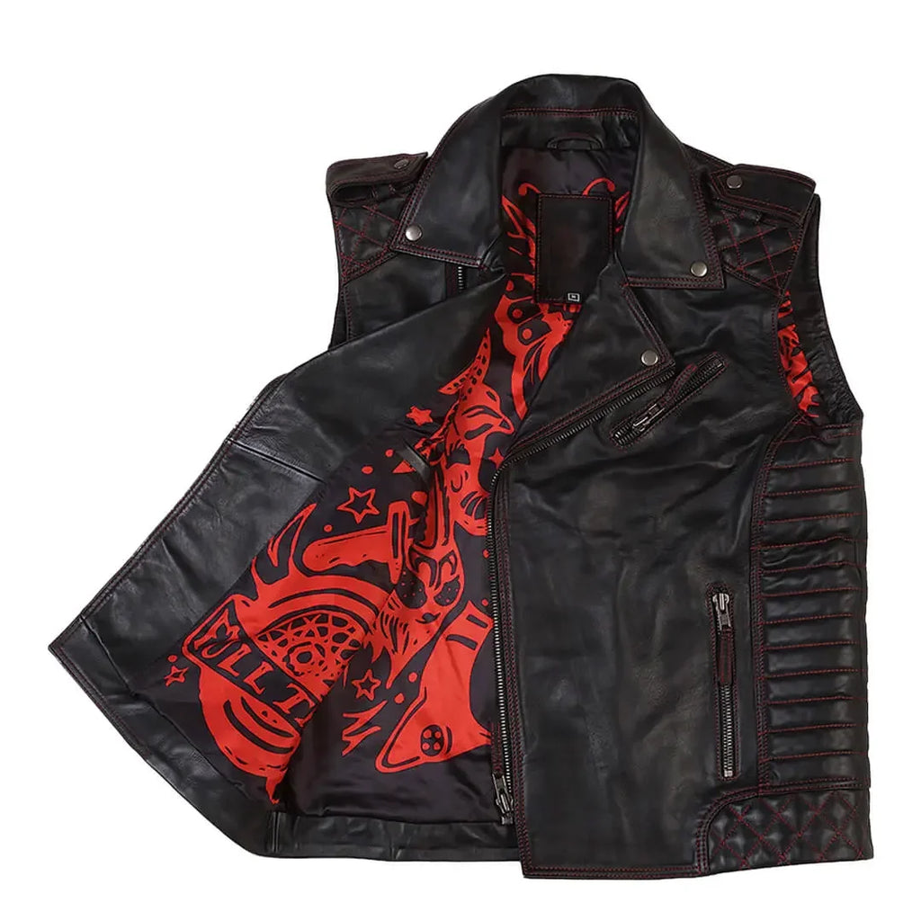 Mens Leather Vest Real Lambkin Biker Vest