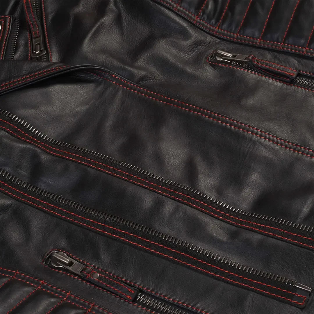 Mens Leather Vest Real Lambkin Biker Vest