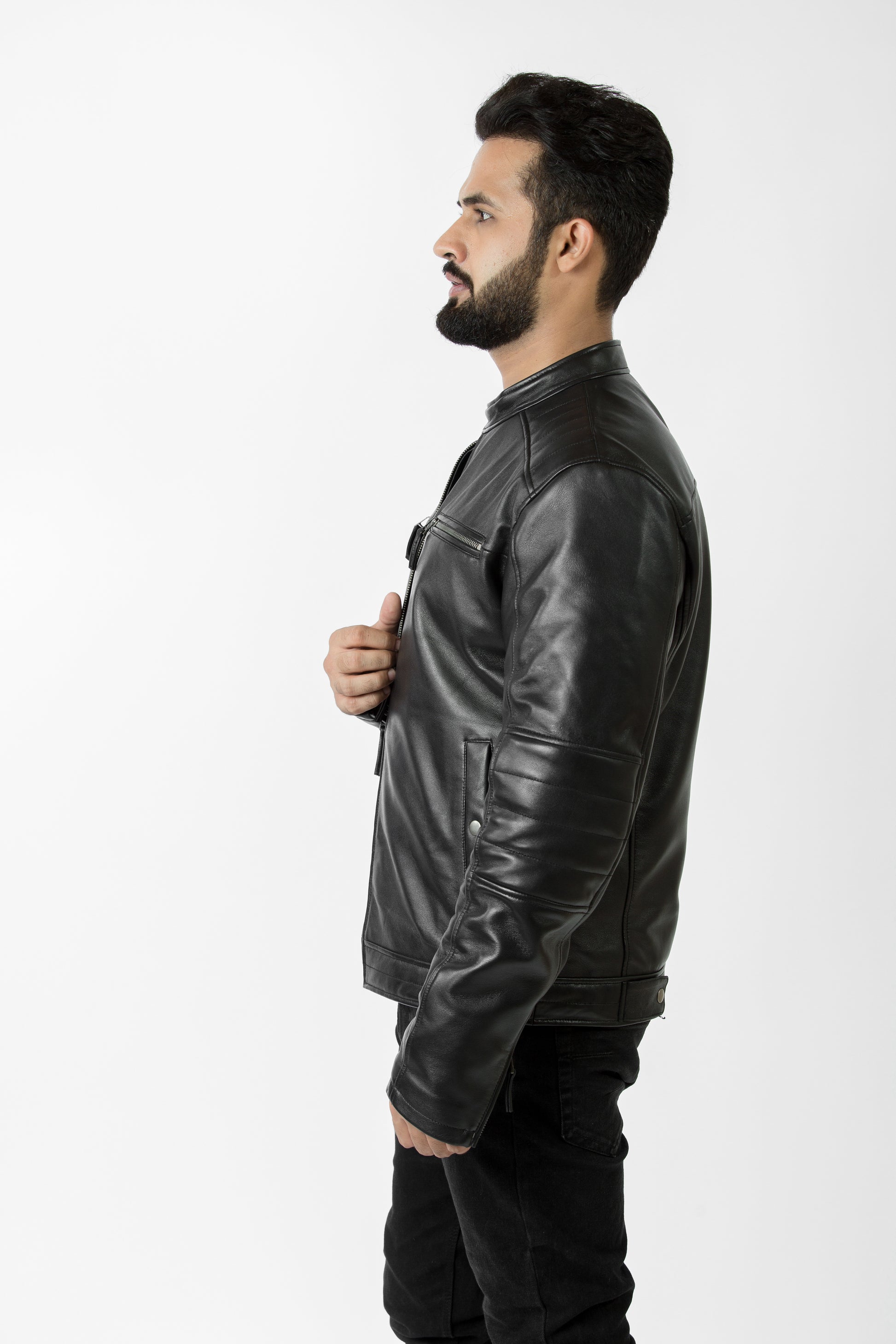 Stylish black leather jacket for men, ideal Valentine's gift, with a sleek design for essential modern outerwear.