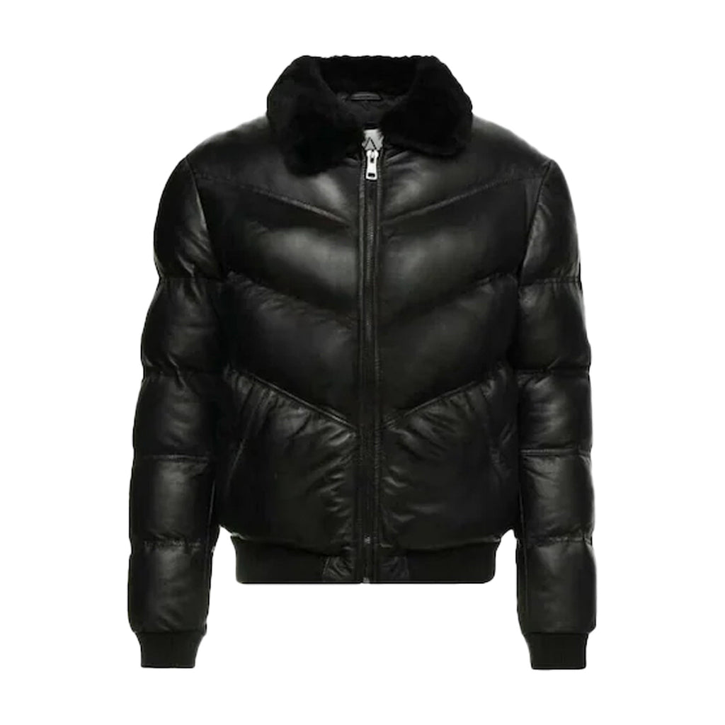 Men’s Black Puffer Jacket with Fur Collar