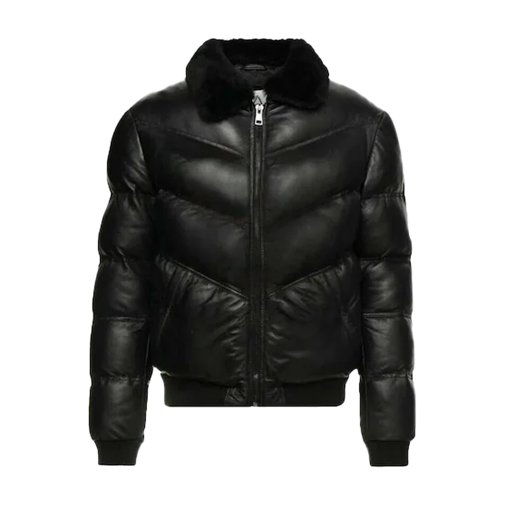 Men’s Black Puffer Jacket with Fur Collar