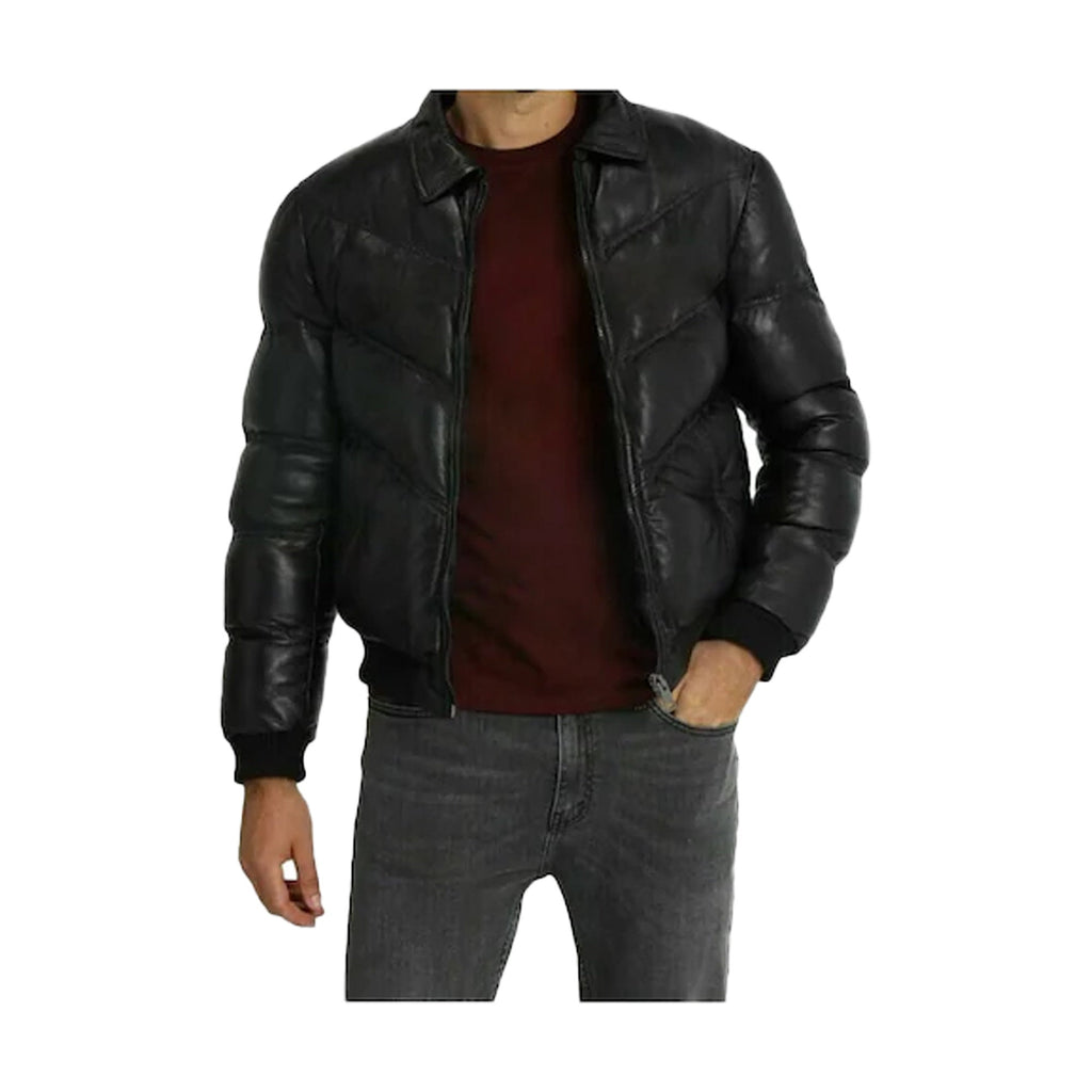 Men’s Black Puffer Jacket with Fur Collar