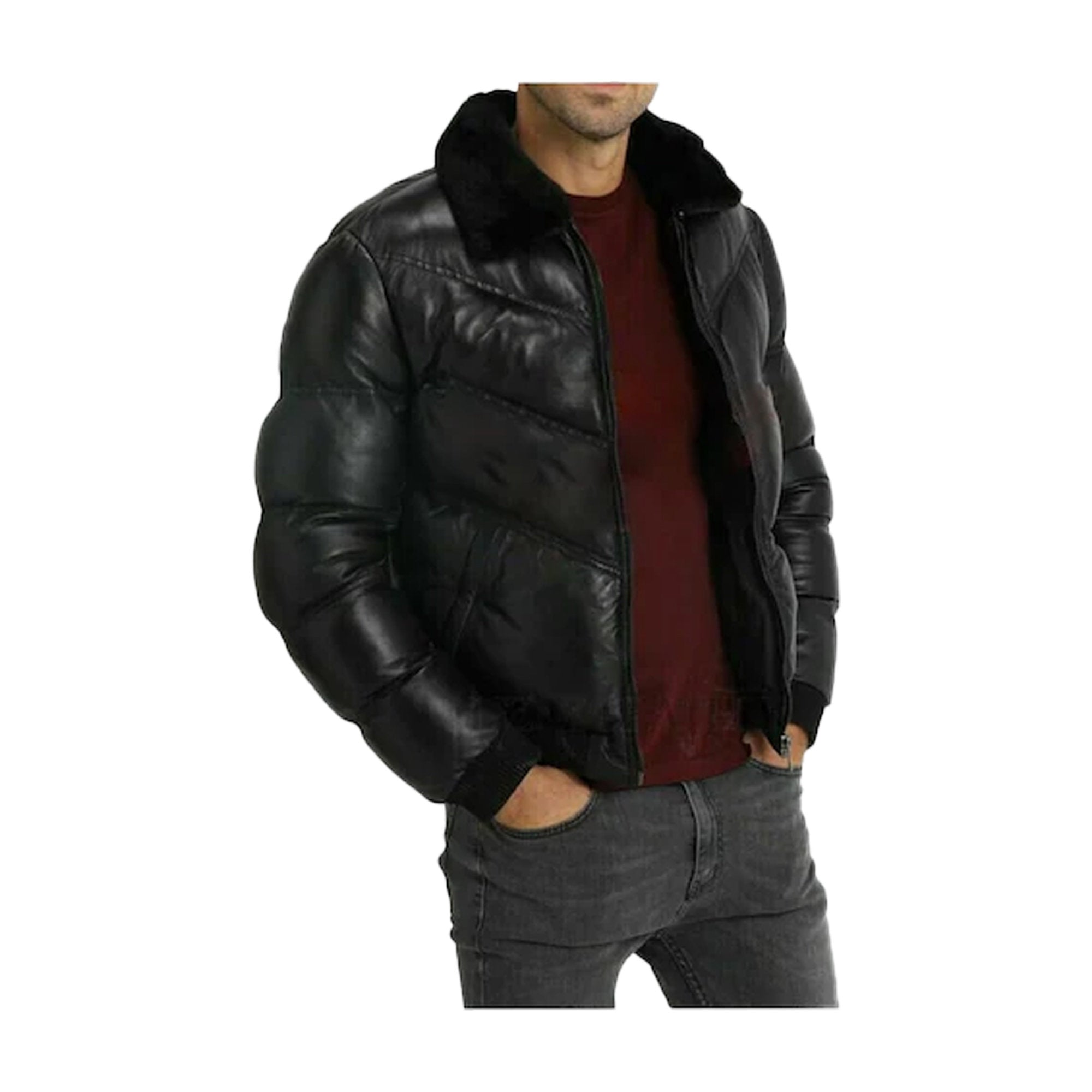 Men’s Black Puffer Jacket with Fur Collar