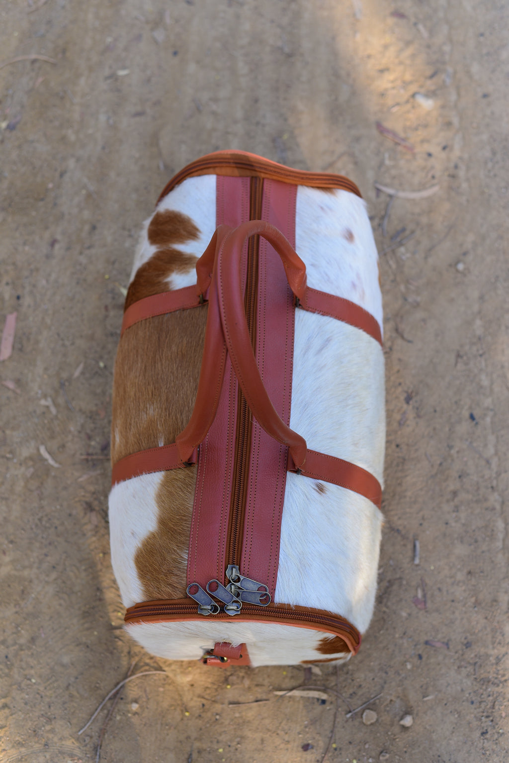 Genuine Cowhide Brown & White Leather Duffel Spacious Travel Bag Best for Frequent Flyers & Explorers