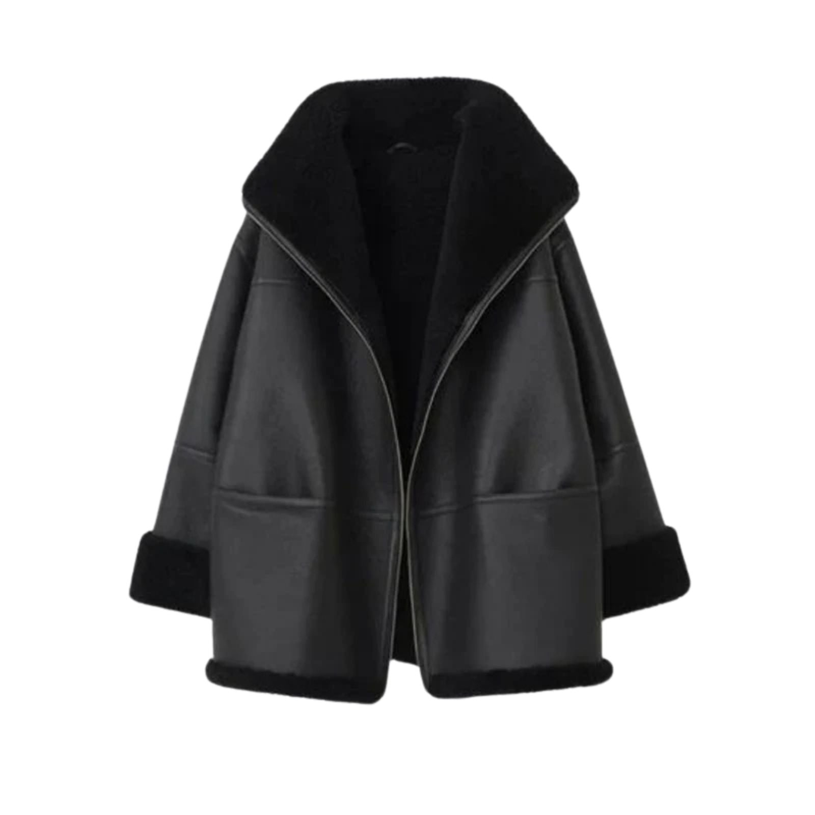 Real Lamb Skin Jacket Women's Black Oversized Shearling Genuine Leather Winter Bomber Coat Thejacketmakerss