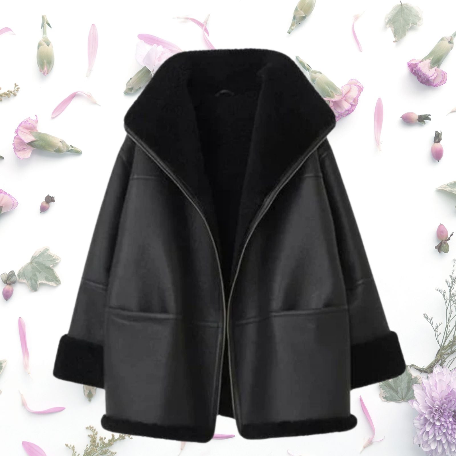 Real Lamb Skin Jacket Women's Black Oversized Shearling Genuine Leather Winter Bomber Coat Thejacketmakerss