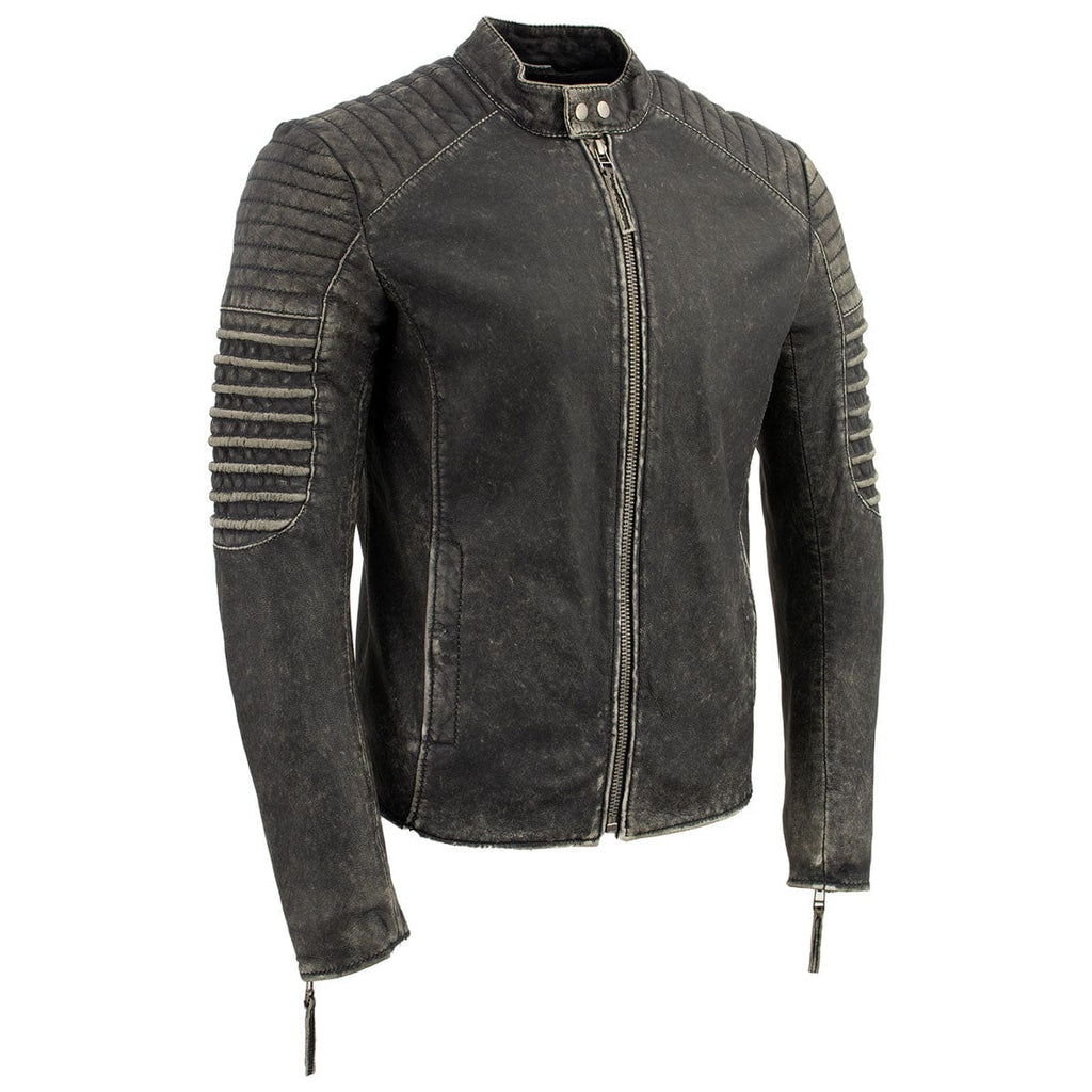 Men's Brown Distressed Leather Café Racer Jacket