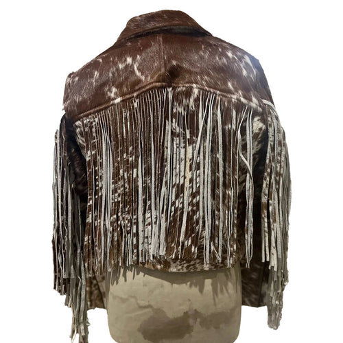 Brown Pony Hair Cowhide Fringe Leather Jacket For Women