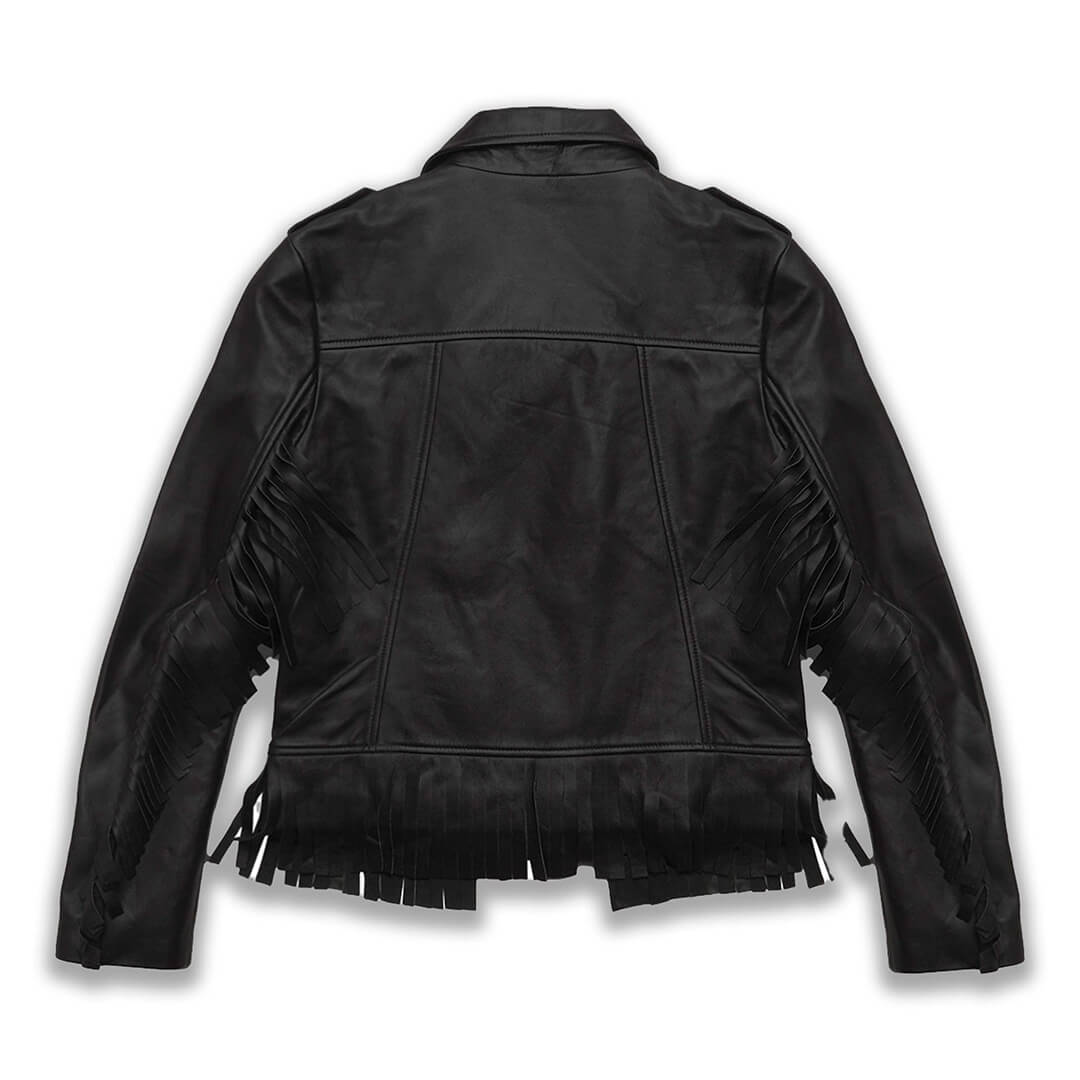 Stylish women's slim-fit genuine leather jacket, ideal for casual or biker fashion - a unique, fashionable gift for her.