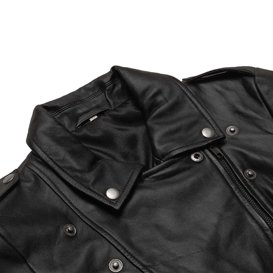 Stylish women's slim-fit genuine leather jacket, ideal for casual or biker fashion - a unique, fashionable gift for her.