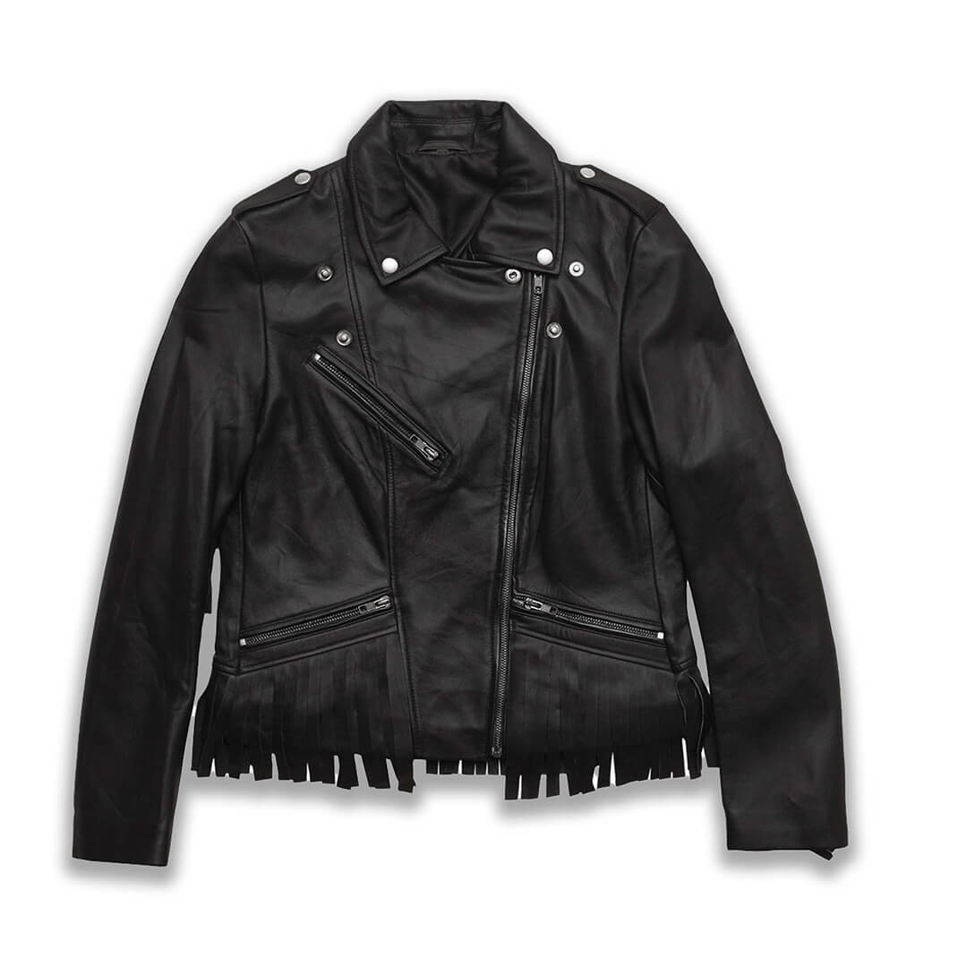 Stylish women's slim-fit genuine leather jacket, ideal for casual or biker fashion - a unique, fashionable gift for her.