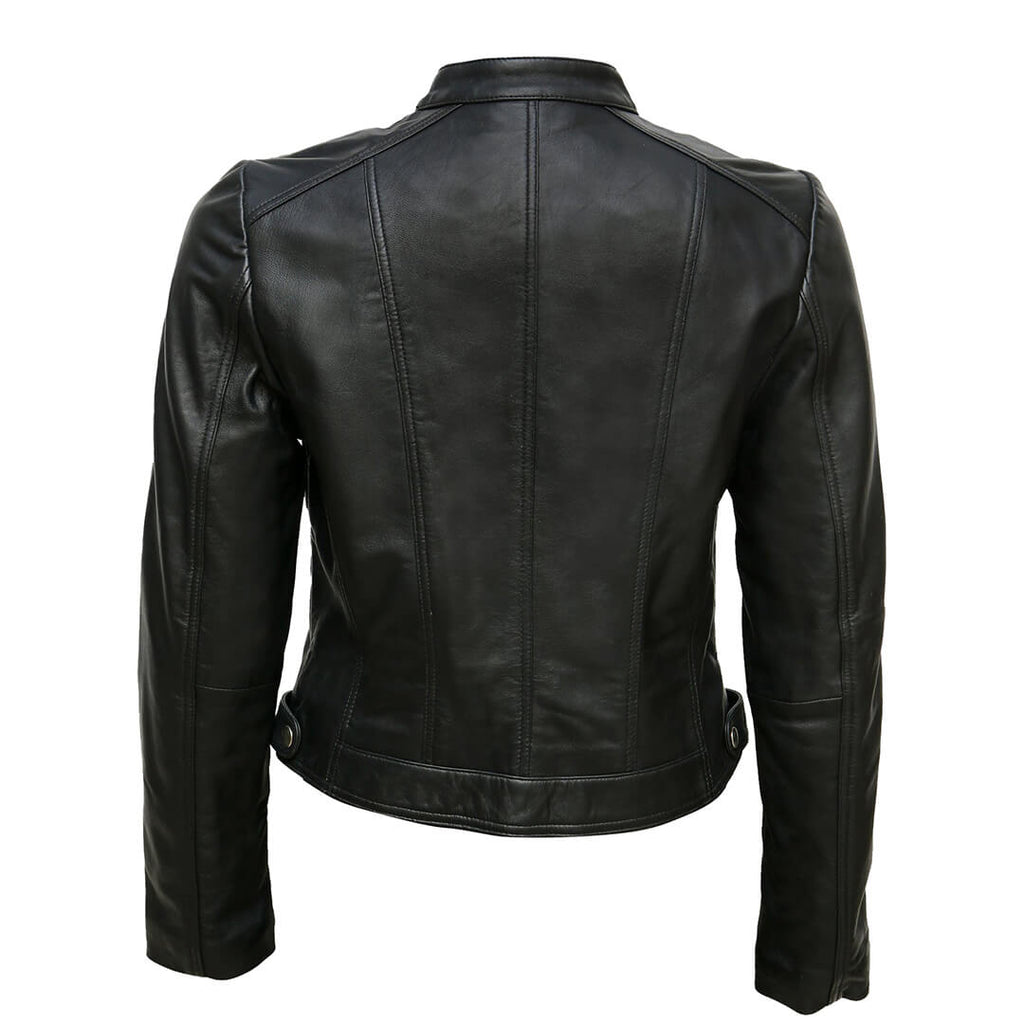 Alice Dark Black Biker Leather Jacket for Women