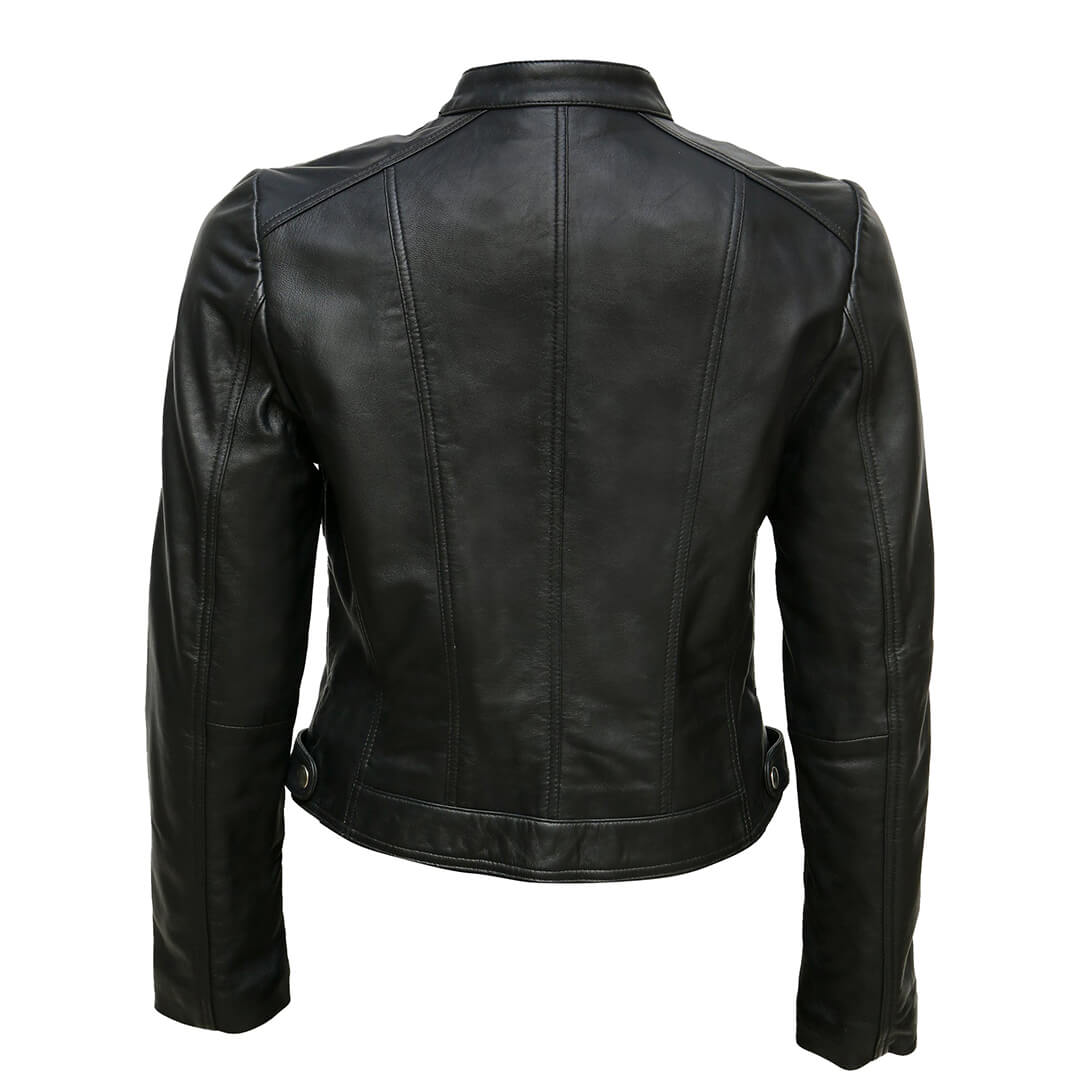 Alice Dark Black Biker Leather Jacket for Women