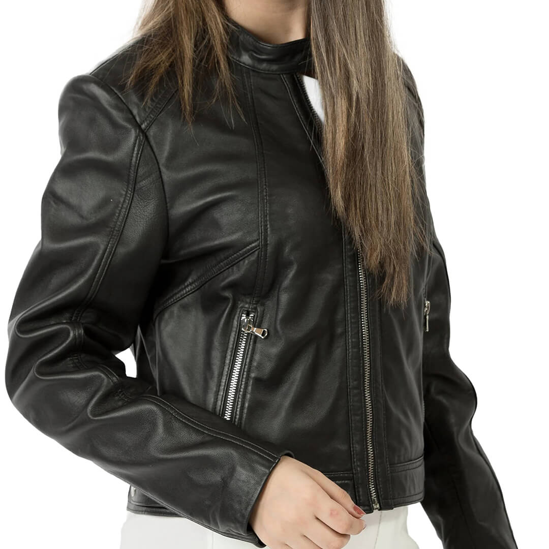 Alice Dark Black Biker Leather Jacket for Women