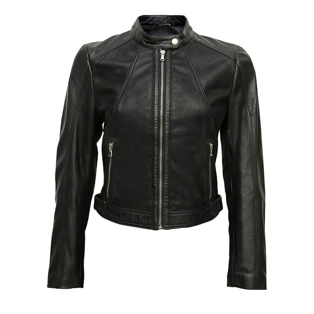 Alice Dark Black Biker Leather Jacket for Women