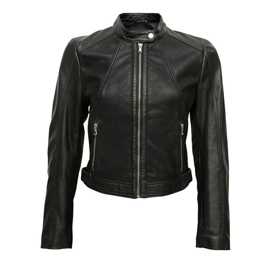 Jet Black Leather Jacket for Women Biker Style