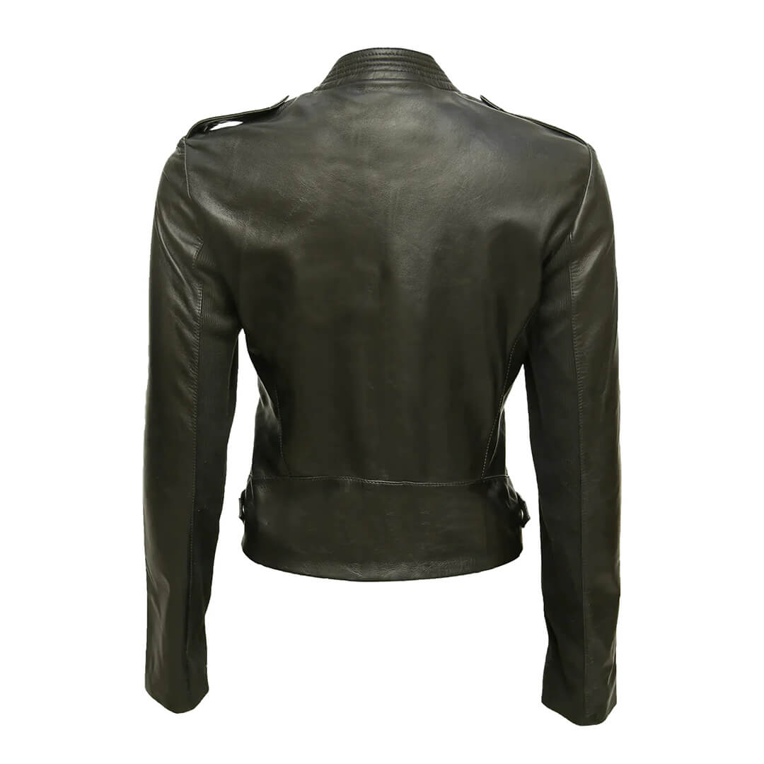Womens Casual and Biker Double Zip Regular Fit Dark Black Leather Jacket