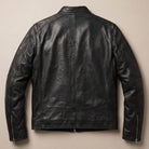 Recycled lining and interior slip pockets inside black leather jacket