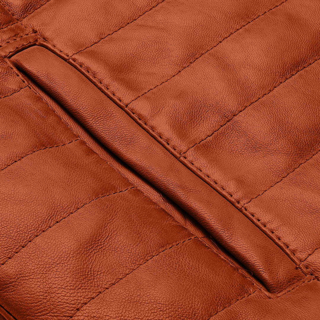 Vintage-style distressed brown puffer leather jacket, ideal for cozy winter wear, showcasing a classic and warm design.