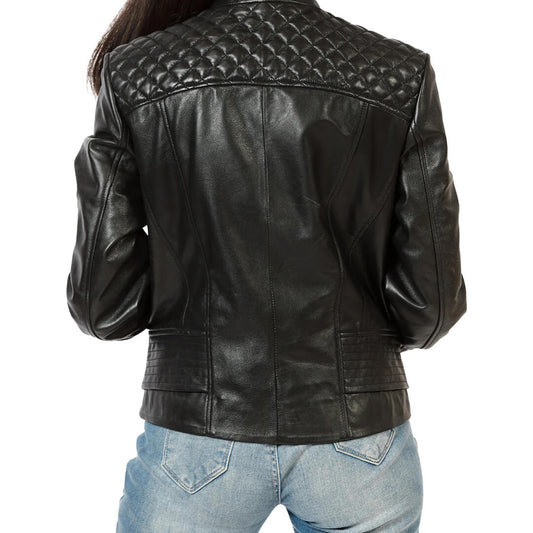 Black Quilted Racer Leather Moto Jacket