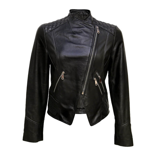 Black Quilted Racer Leather Moto Jacket