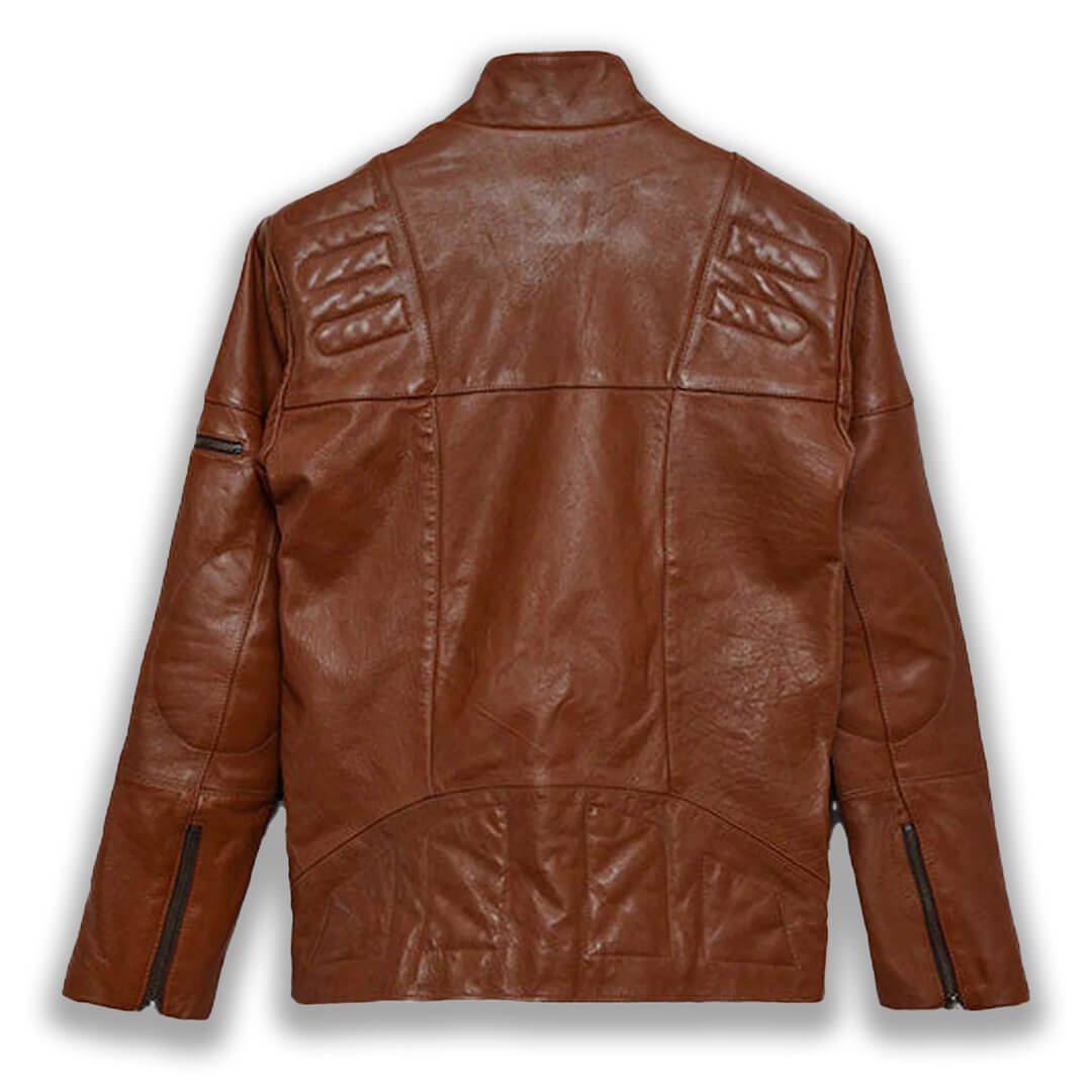 Quilted Brown Leather Biker Jacket for Men