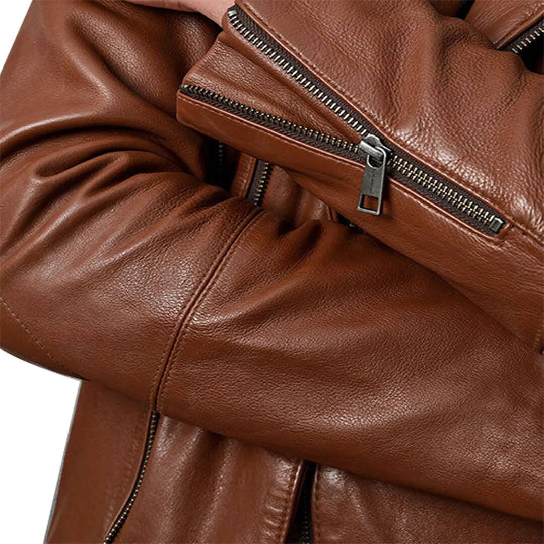 Quilted Brown Leather Biker Jacket for Men