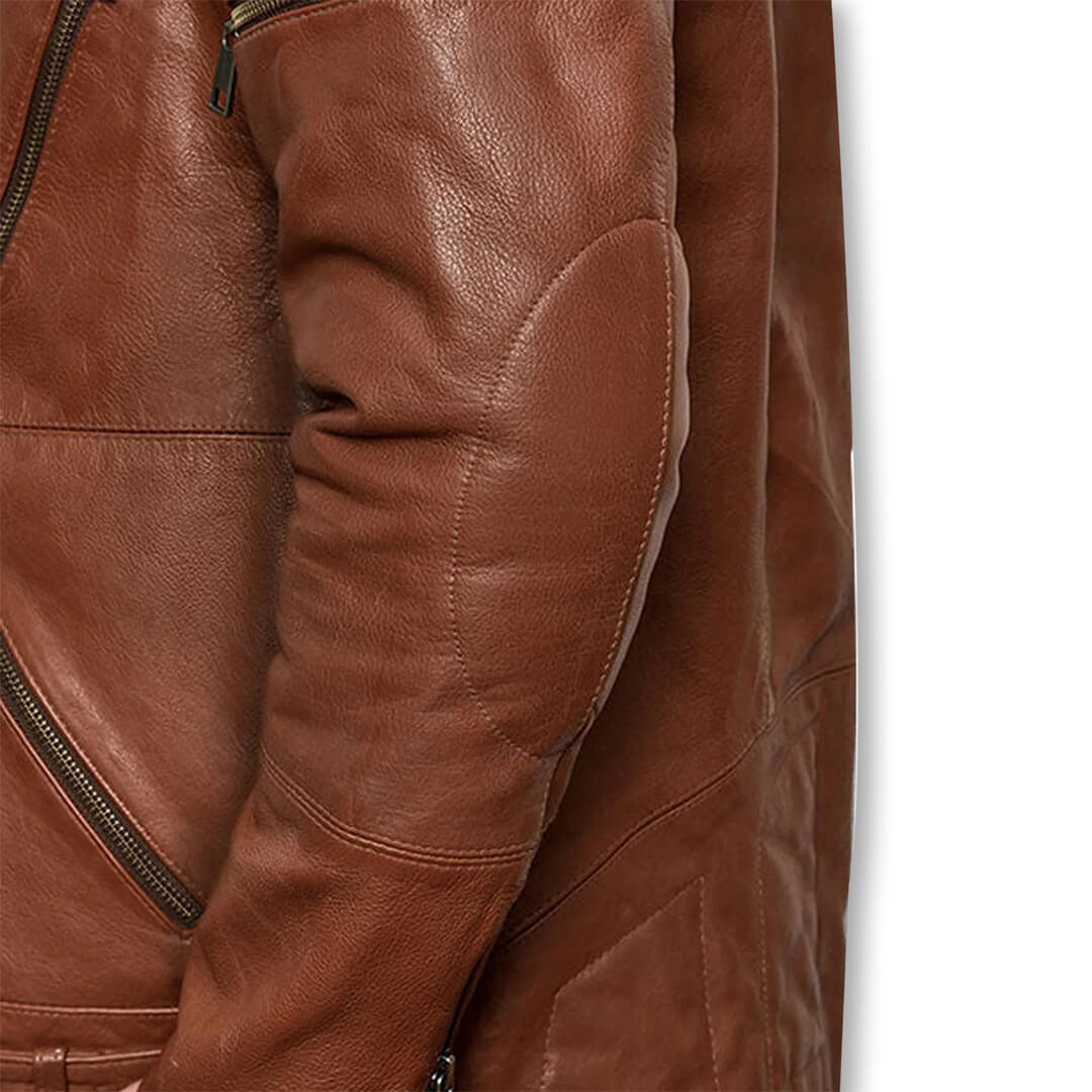 Quilted Brown Leather Biker Jacket for Men