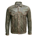 Vintage Men's Leather Motorcycle Jacket with authentic timeless style on wooden background.