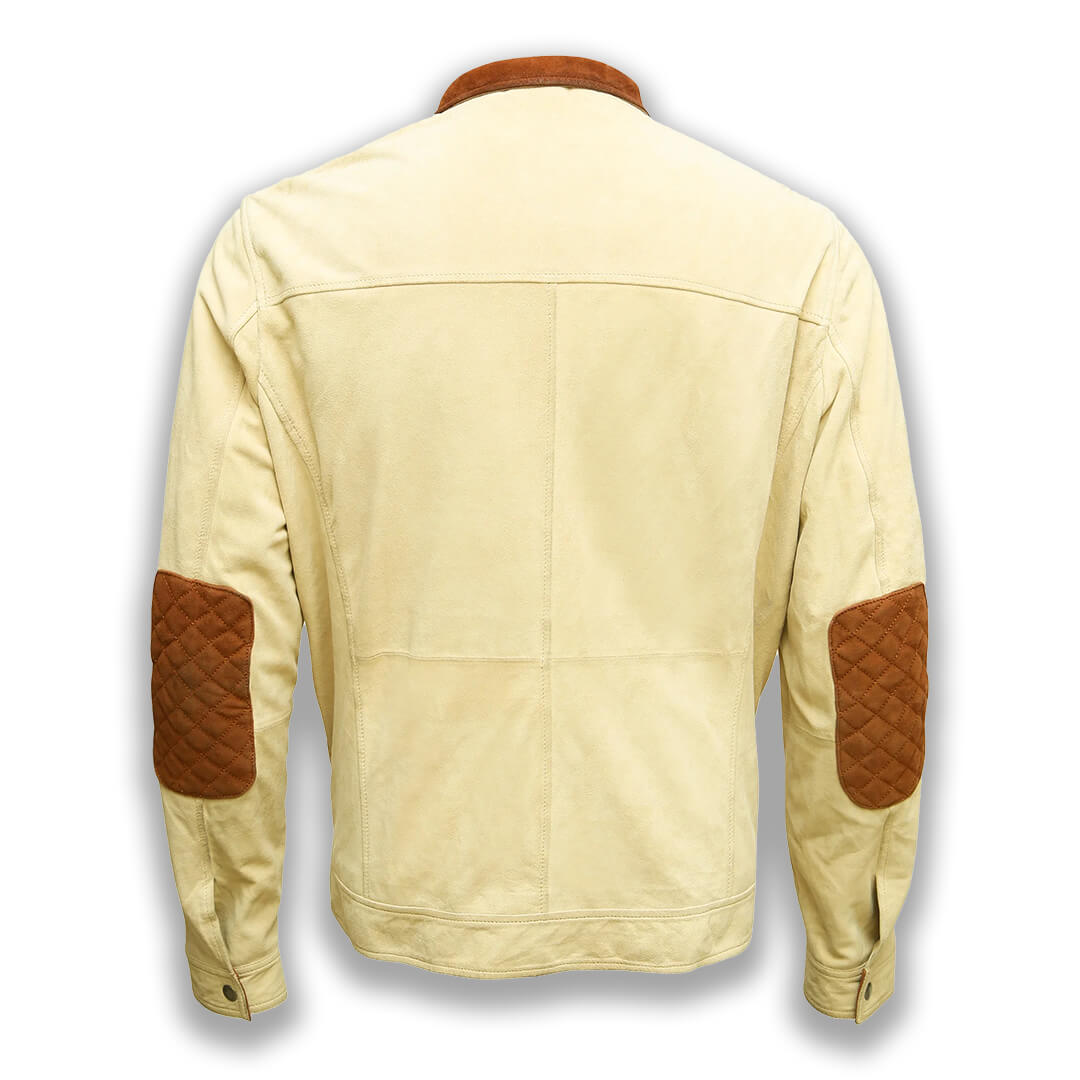 Classic Men's Beige Nappa Leather Jacket displayed, epitomizing casual fashion and perfect soft outerwear style.