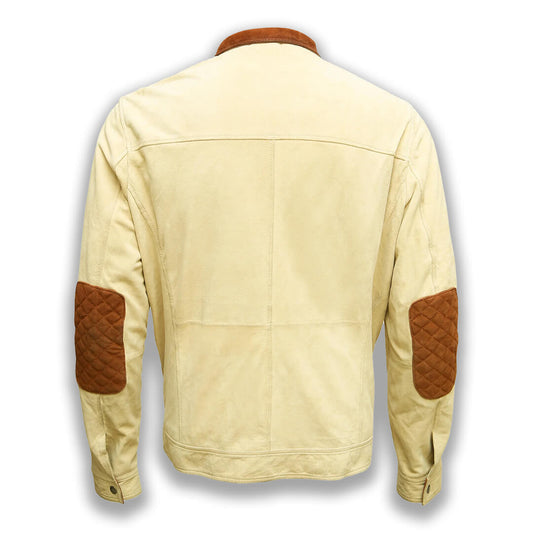 Men's Beige Leather Jacket Soft Outerwear Casual Fashion