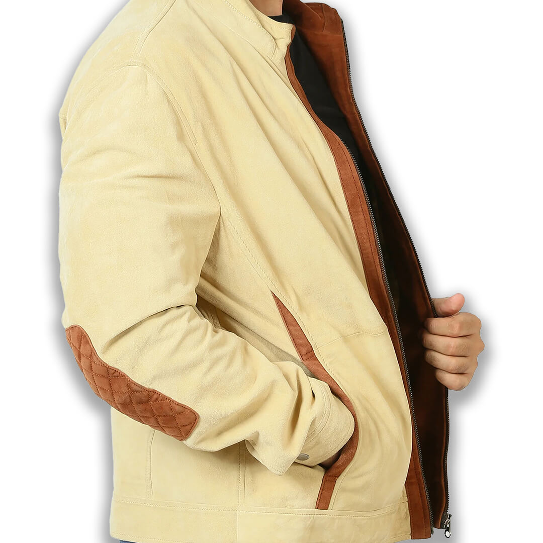 Classic Men's Beige Nappa Leather Jacket displayed, epitomizing casual fashion and perfect soft outerwear style.