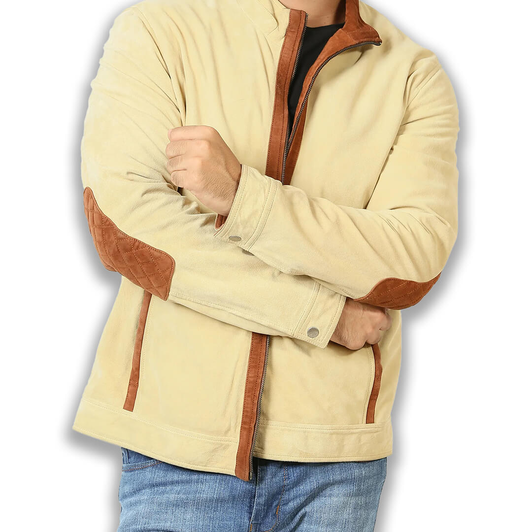 Classic Men's Beige Nappa Leather Jacket displayed, epitomizing casual fashion and perfect soft outerwear style.