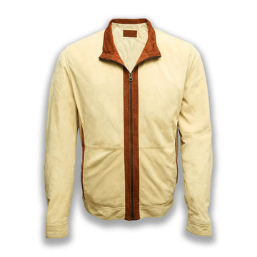 Classic Men's Beige Nappa Leather Jacket displayed, epitomizing casual fashion and perfect soft outerwear style.