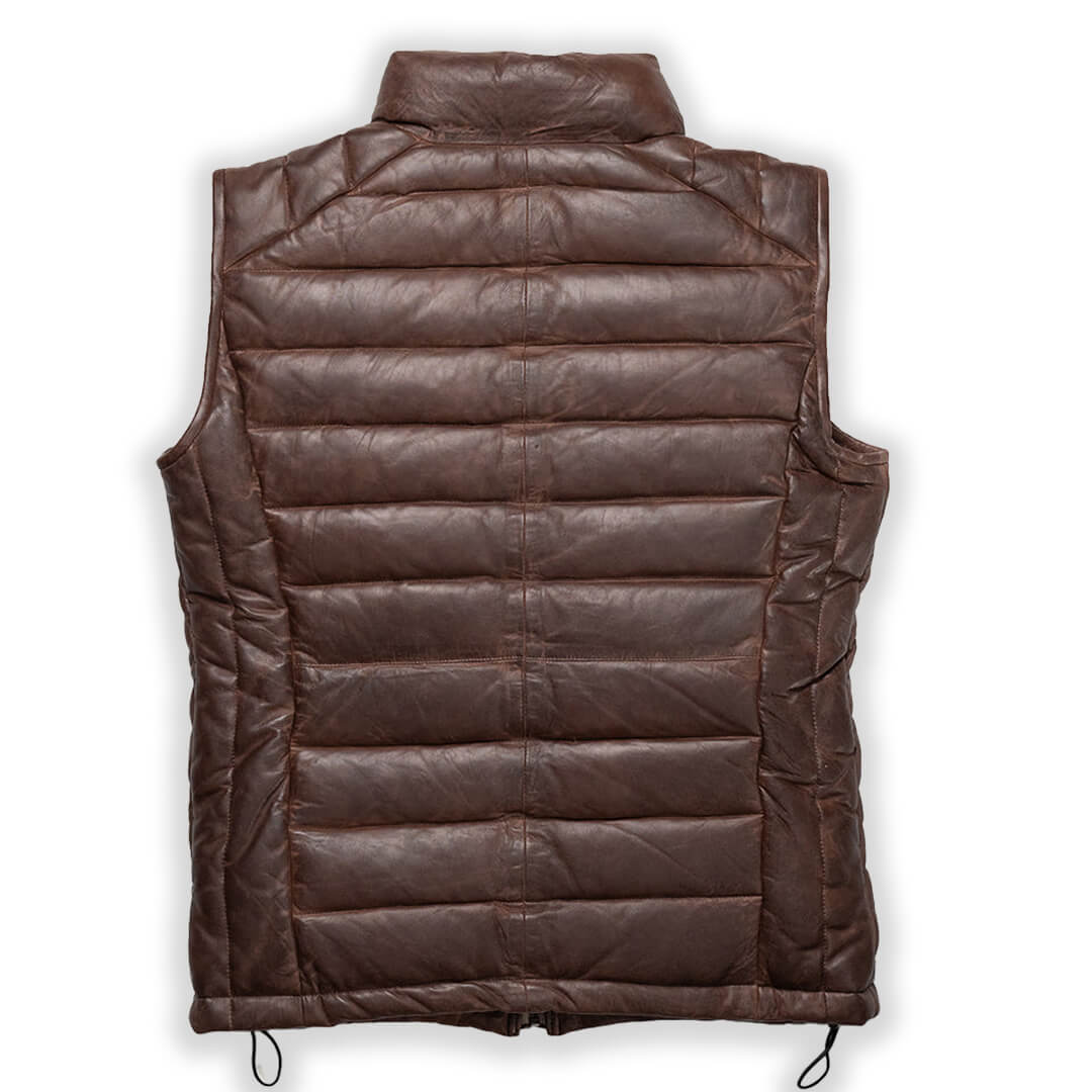 Handcrafted Griffin brown leather biker vest jacket, showcasing a classic waistcoat design perfect for casual wear.