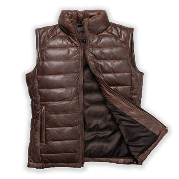 Handcrafted Griffin brown leather biker vest jacket, showcasing a classic waistcoat design perfect for casual wear.