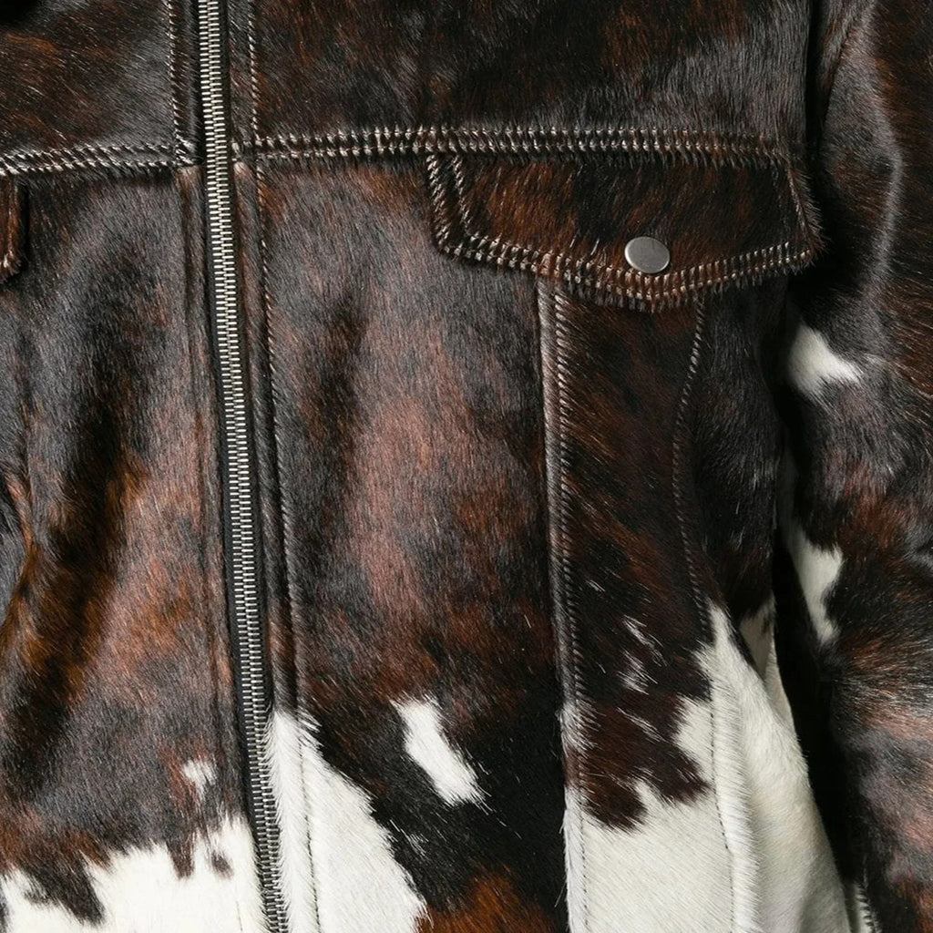 Maverick Cowhide Biker Jacket - Men's Real Leather Hair on Cow Skin, Cowboy Motorcycle Coat