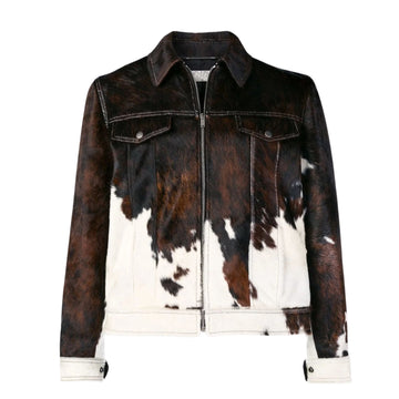 Maverick Cowhide Biker Jacket - Men's Real Leather Hair on Cow Skin, Cowboy Motorcycle Coat