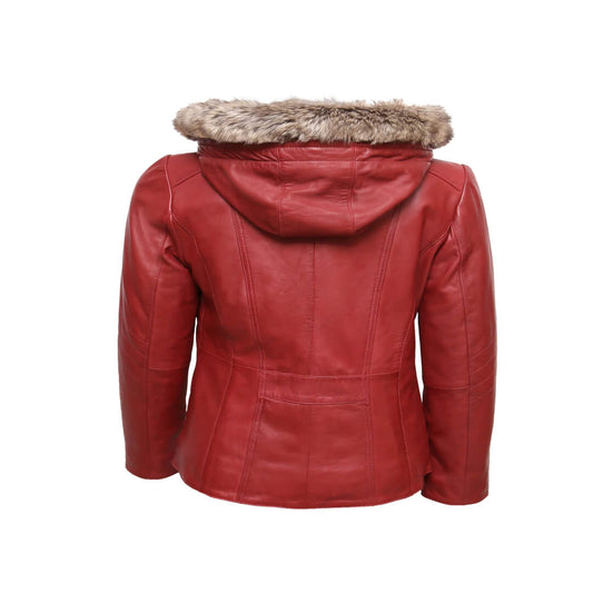 Women's Dark Pink Fur Lined Leather Jacket Stylish Hooded