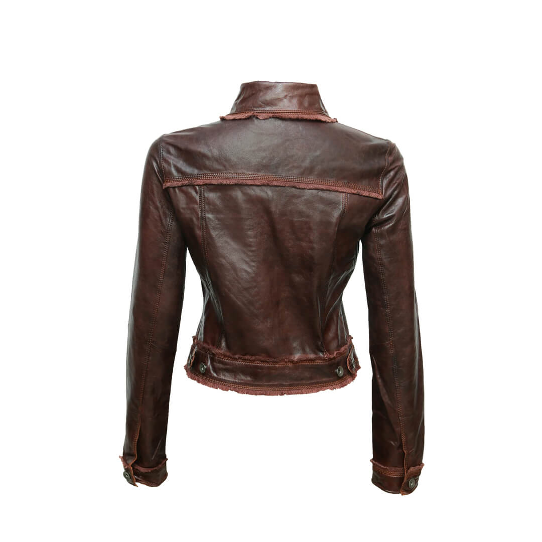 Vintage Leather Hoodie for Women - HILDA Dark Brown, Soft and Cozy Long Sleeve Jacket