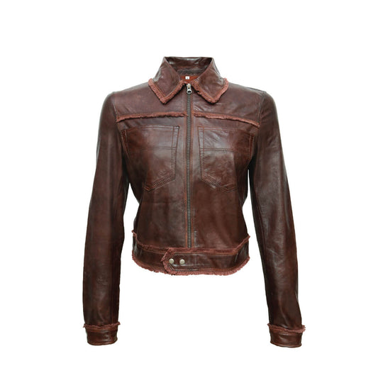 Vintage Leather jacket for Women Dark Brown Long Sleeve Jacket