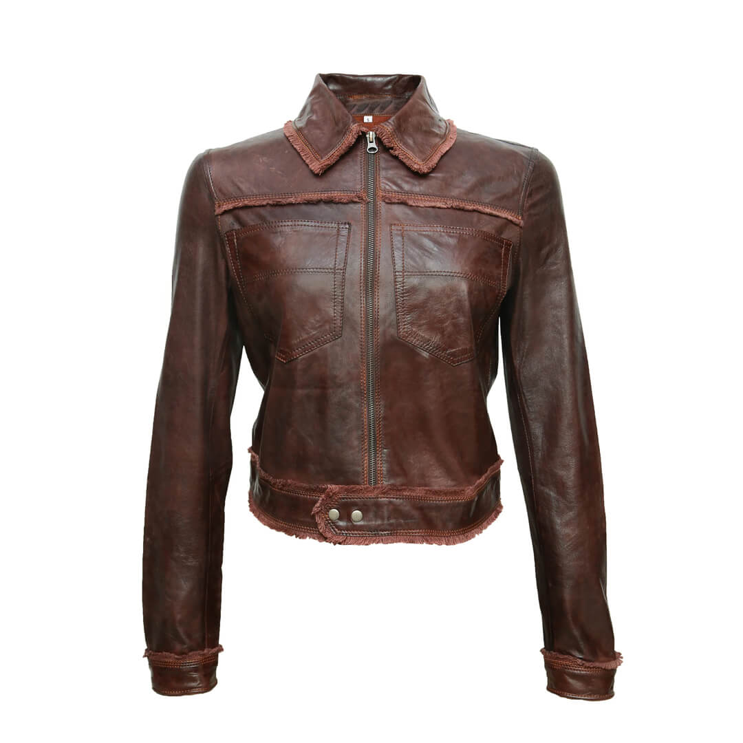 Vintage Leather Hoodie for Women - HILDA Dark Brown, Soft and Cozy Long Sleeve Jacket