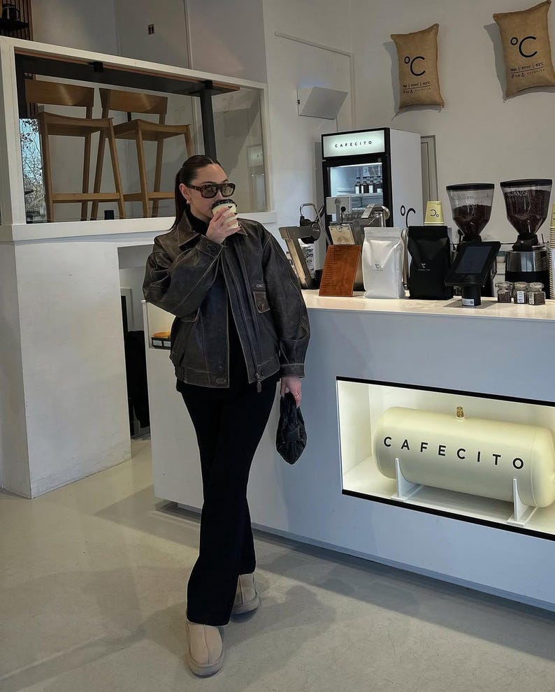 Overseize Distressed Brown Leather Jacket for All Retro, Casual Style - Classic Brown Designer leather jackets for women, Easter Sale