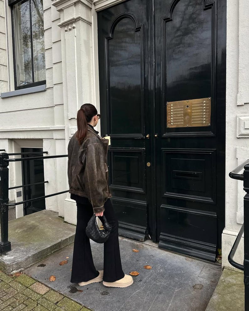 Overseize Distressed Brown Leather Jacket for All Retro, Casual Style - Classic Brown Designer leather jackets for women, Easter Sale