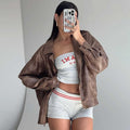 1980s Oversized Retro Distressed Chocolate Brown Vintage Real Leather Jacket Women’s Streetwear Loose Style Leather Jacket, Gift For her