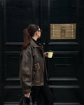 Overseize Distressed Brown Leather Jacket for All Retro, Casual Style - Classic Brown Designer leather jackets for women, Easter Sale