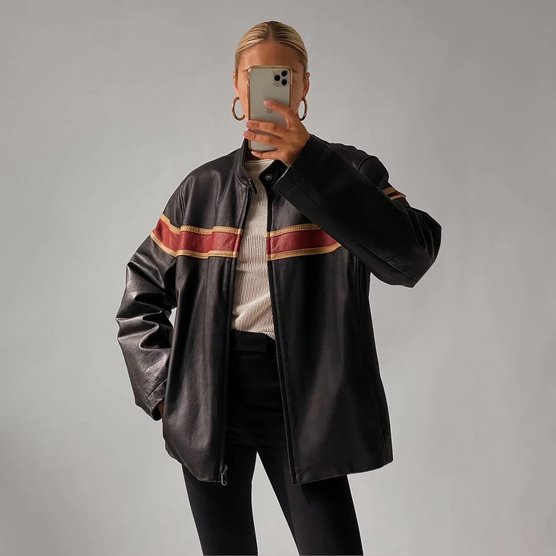 1980's Women Distressed Black Oversized Jacket, Women's Casual