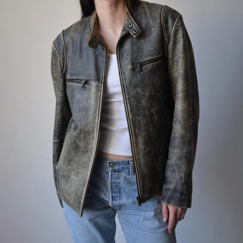 Best Leather Jacket 1980s Oversized Retro Distressed Vintage Real Leather Jacket Women’s Streetwear Loose Style Leather Jacket, Gift For her