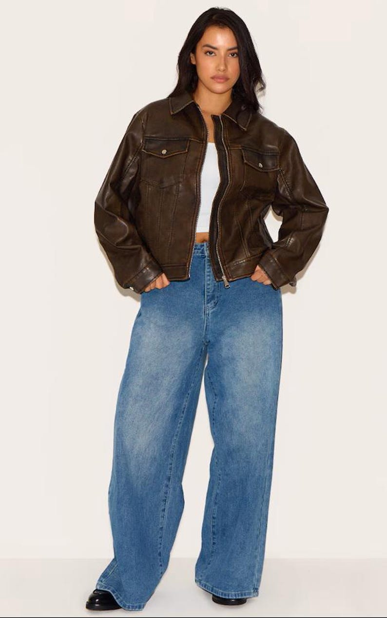 Women's Vintage Brown Oversized Leather Jacket, Ladies Bomber Jacket, Women 1980's Style Jacket, Christmas Gift For Her, Soft Leather Jacket