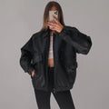 Women Handmade Oversize Bomber Leather Jacket, Women's Black Oversize Jacket, Ladies Christmas Gift, Gift for Her, 90's Style & Fashion